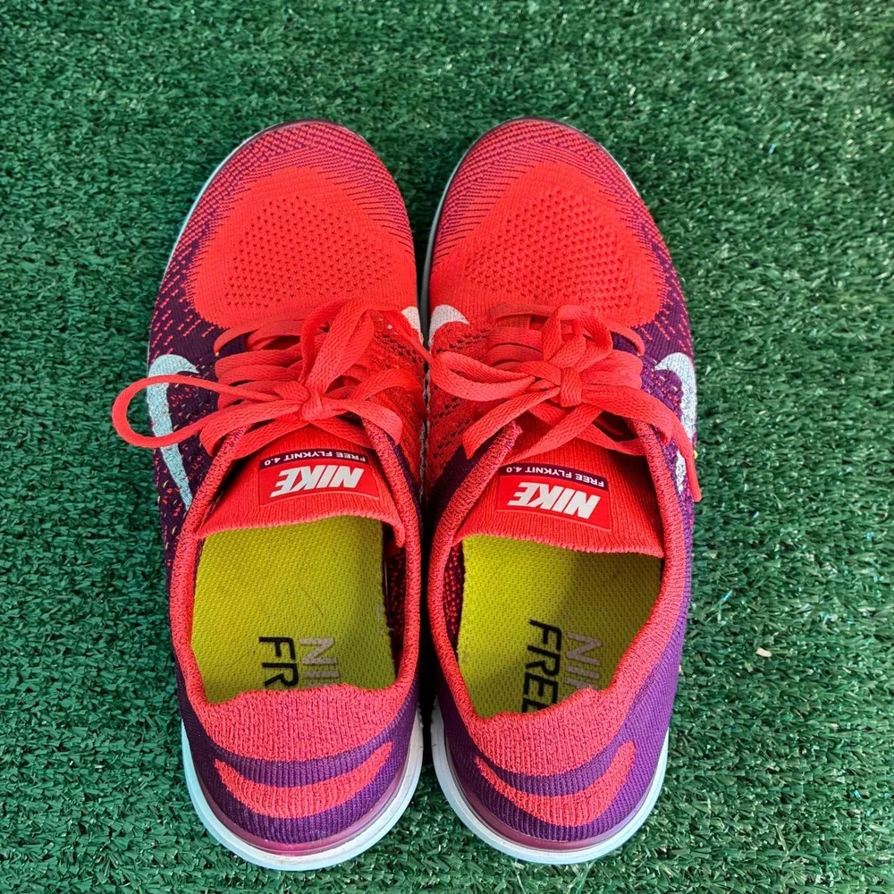 Nike Free Flyknit 4.0 Lightweight Breathable Running Shoes Red Purple Womens 10